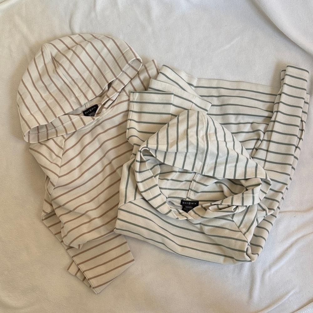 Max & Mia Striped Hooded Waffle Long Sleeve